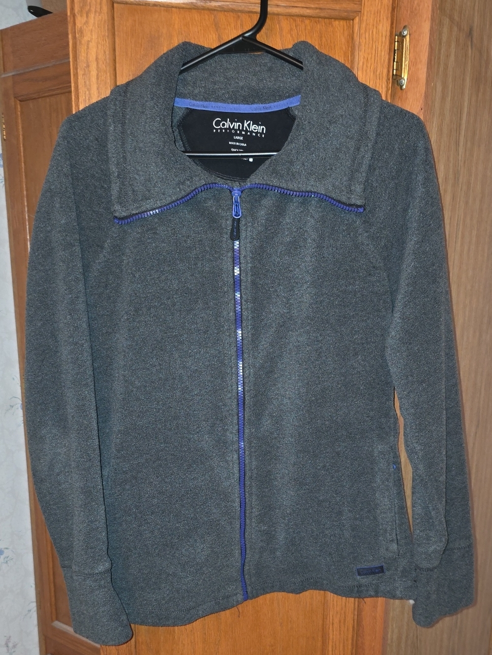 Calvin Klein Performance Charcoal Gray Full-Zip Jacket with Blue Trim
